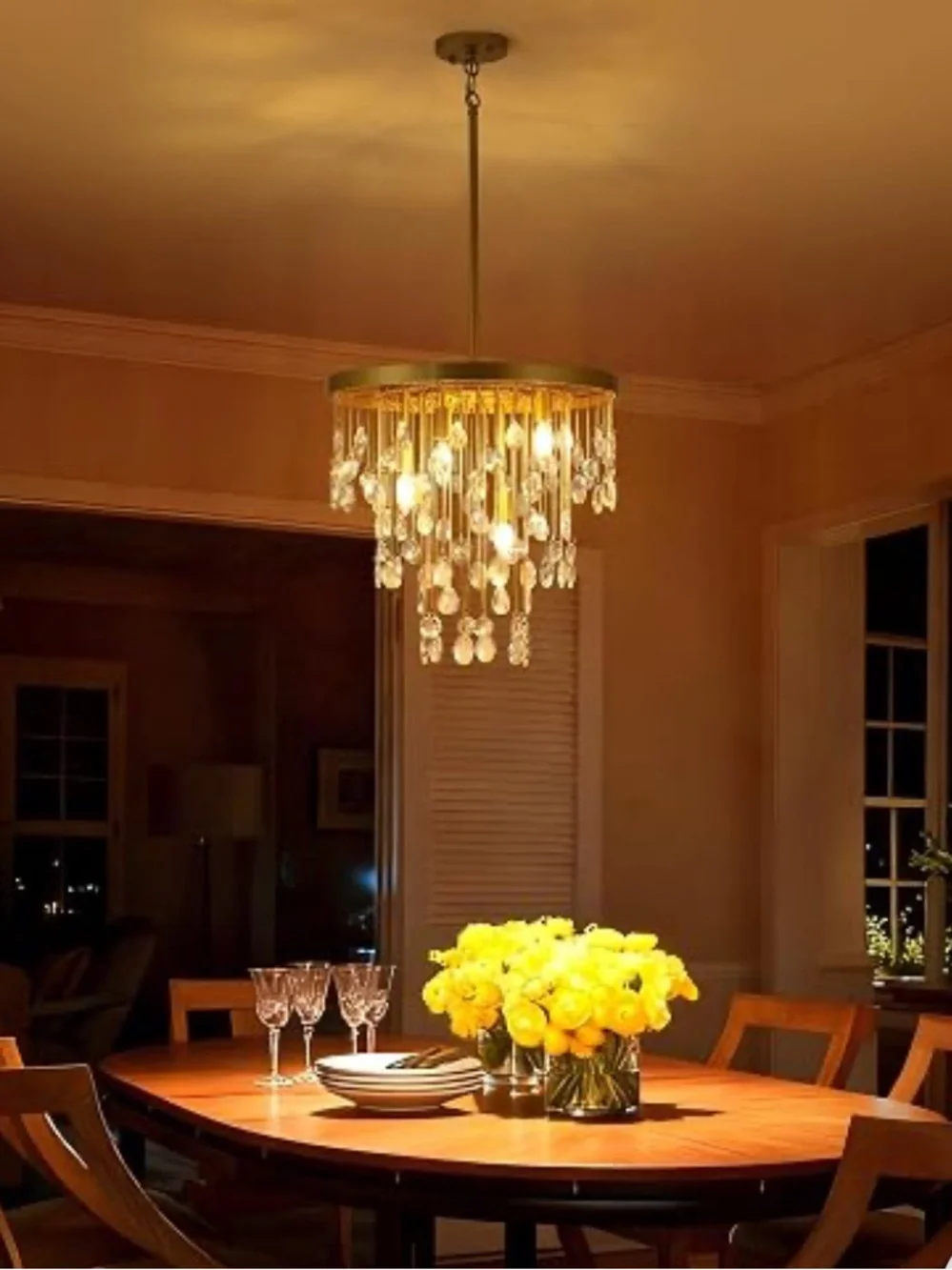 NIB CNRATYE Clear Hand Cut Crystal Round Chandelier Light 4-Light Modern Gold